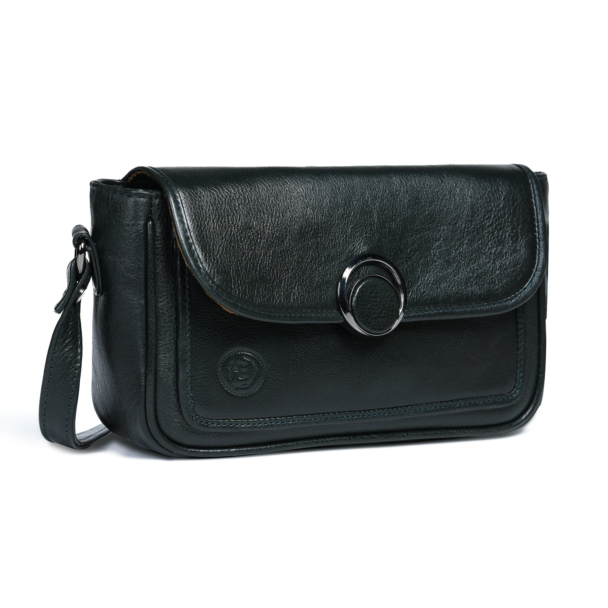 Verdant Elegance Women's Leather Handbag - Black Colour